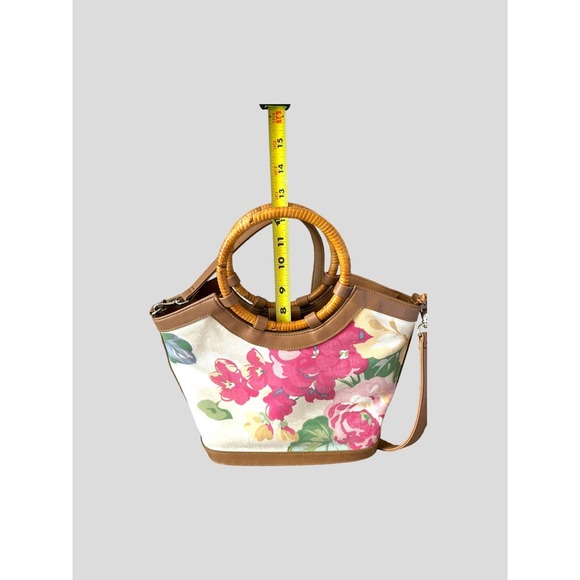 Fossil Floral Leather Canvas Handbag Purse With Leather Wallet Lot - Picture 6 of 16